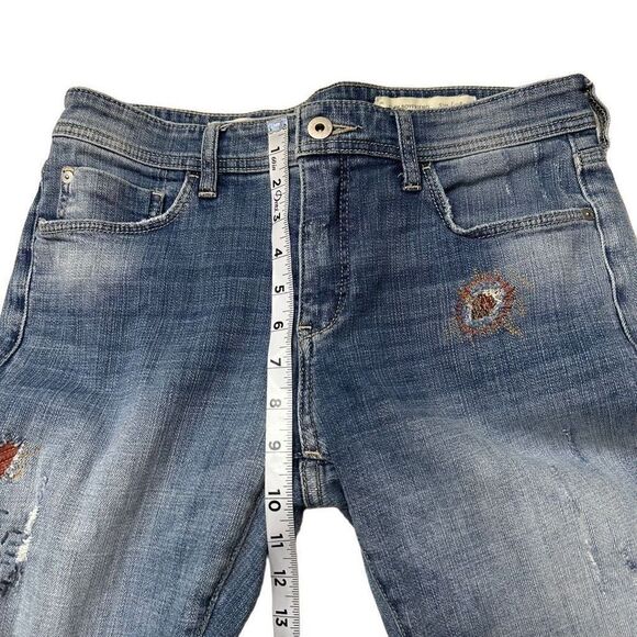 Pilcro By Anthropologie Slim Boyfriend Patchwork Denim Jeans Size 28 Casual Boho - Picture 9 of 12